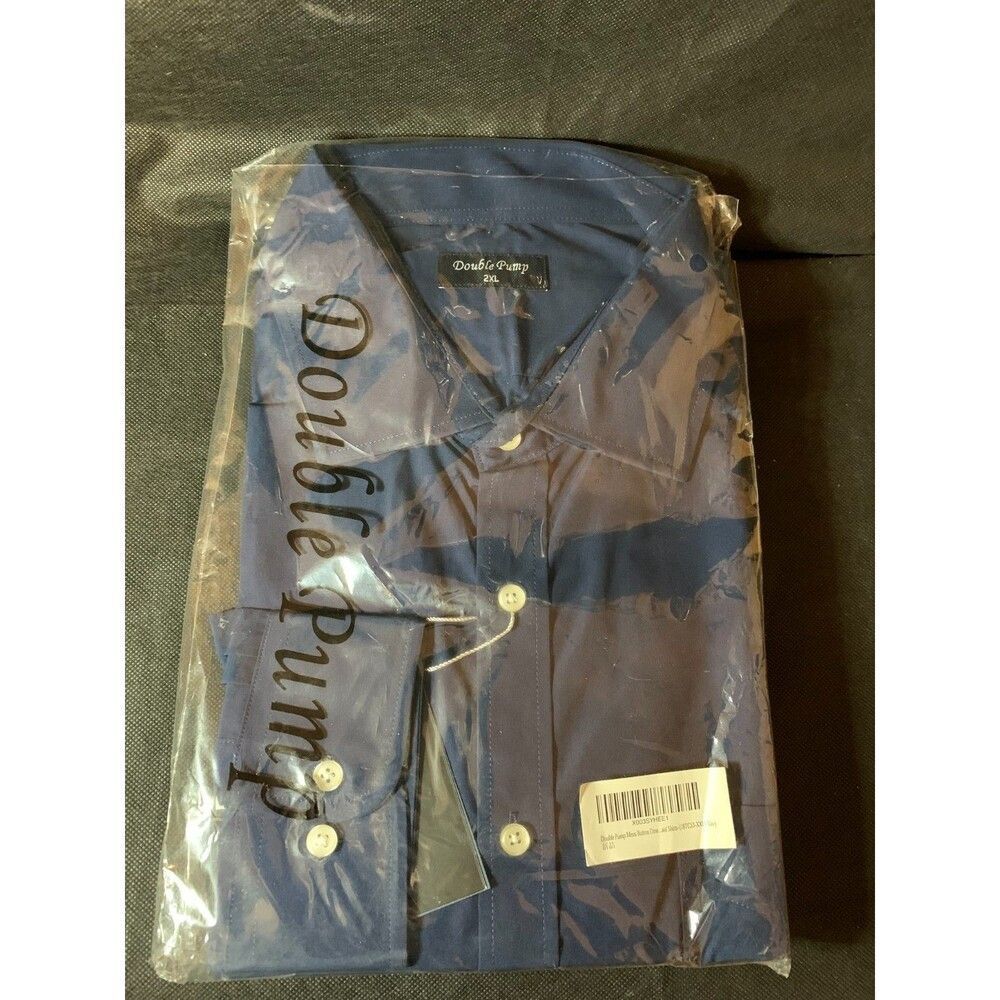 Double Pump Mens Navy Dress Shirt 2XL Button Front Long Sleeve New